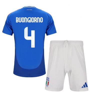 Italien Alessandro Buongiorno #4 Hjemmebanesæt Børn EM 2024 Kort ærmer (+ korte bukser)